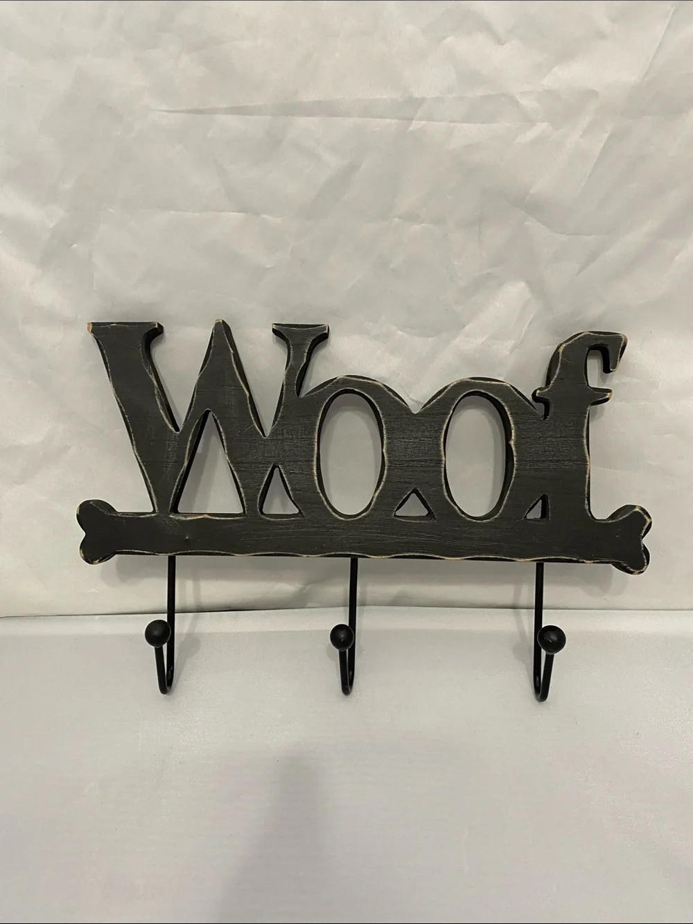 Woof Wall Hook Rack in Distressed Black - Home Wall Decor